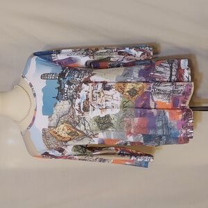 Christopher & Banks Graphic Three-quarter Sleeves Top